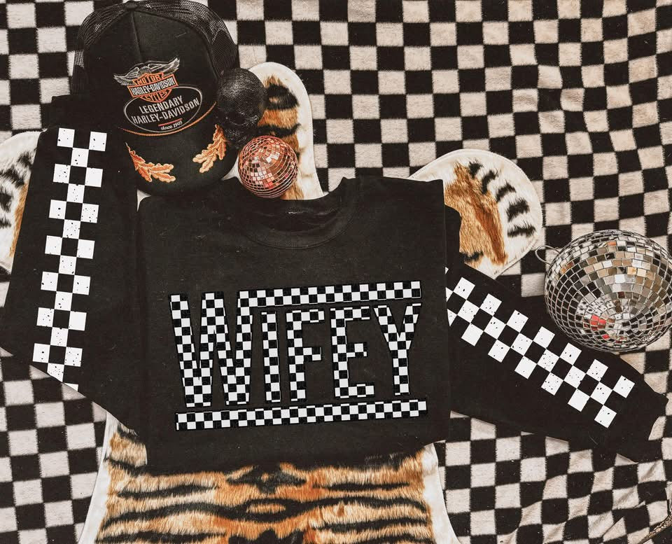 Mama/Wifey checkered w/sleeve or without Black - Multiple Styles/Design